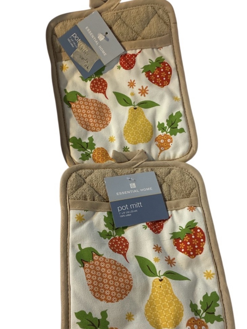 Fruit Print Pot Mitts - Cream/Tan